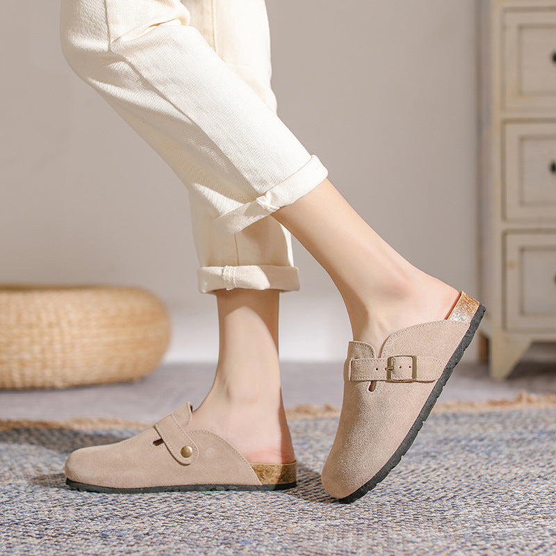 Leather French Retro Closed Toe Half Slippers
