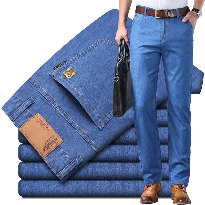 Denim Pants Loose Straight Leg Style For Middle Aged Men Light Blue