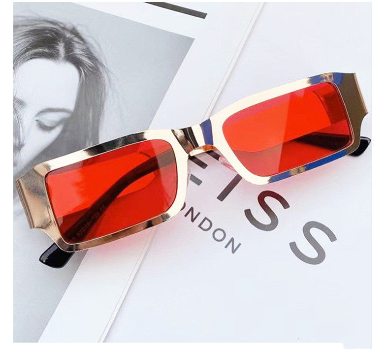 Men's Metal Small Square Glass Gold frame red film