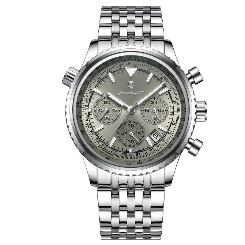 Quartz Wristwatch Waterproof Watch Mens Silver case gray dial steel