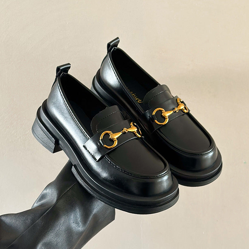 Metal Buckle All-match Soft Thin Loafer