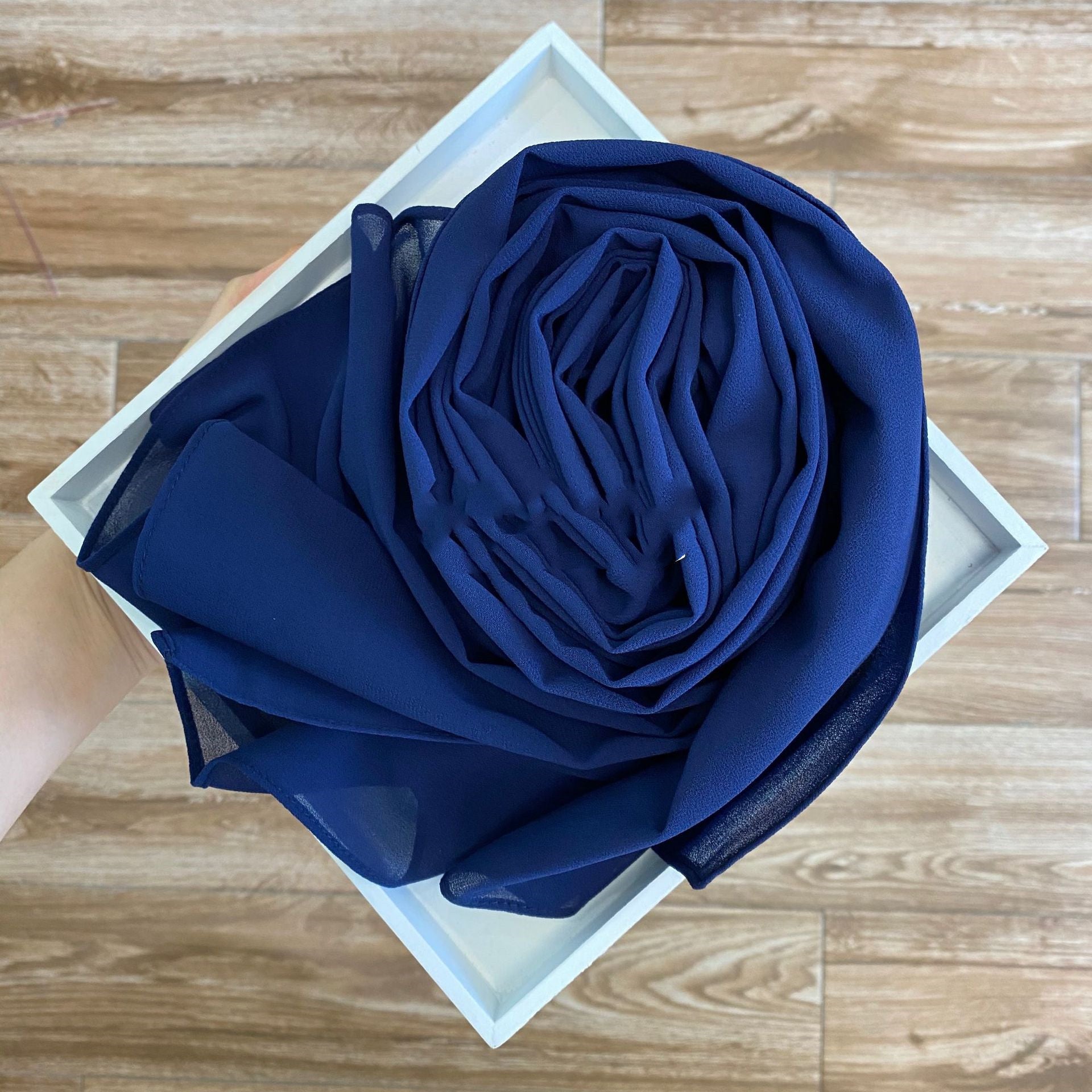 Women's Hijab Solid Pearl Chiffon Scarf Night blue
