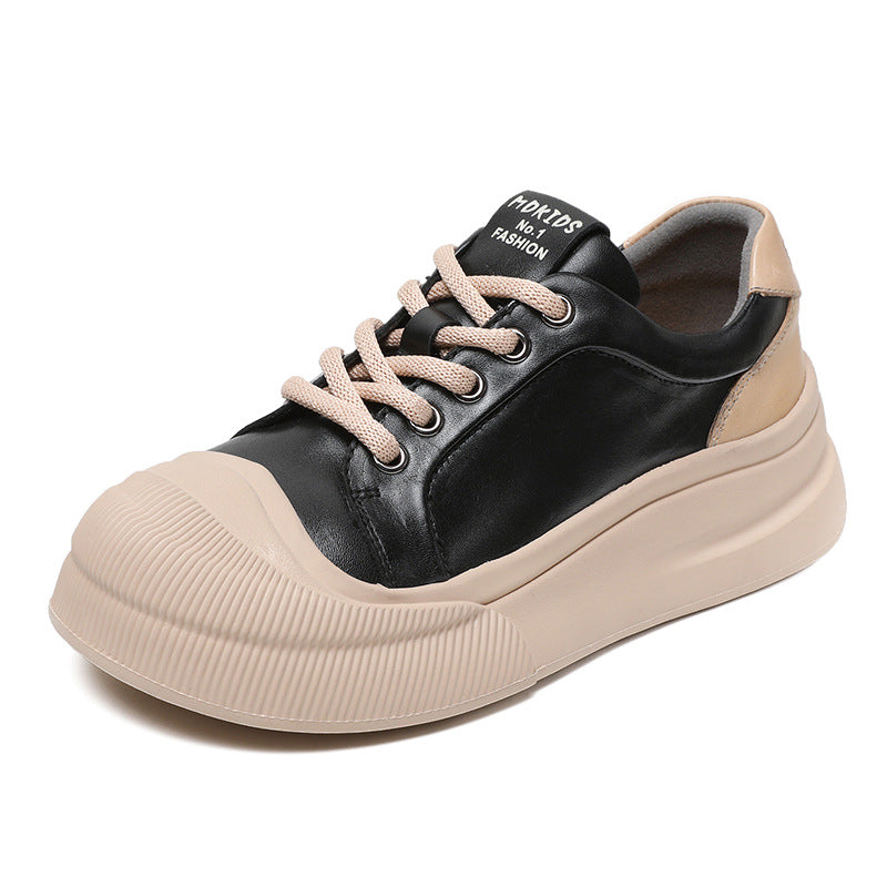 Leather Platform Biscuit Round Toe Platform Black