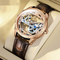 Openwork Mechanical Watch With Waterproof Leather Strap 8917 Brown Leather Rose Shell