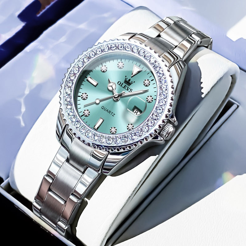 Stylish Business Quartz Womens Watch Light Blue Steel Belt