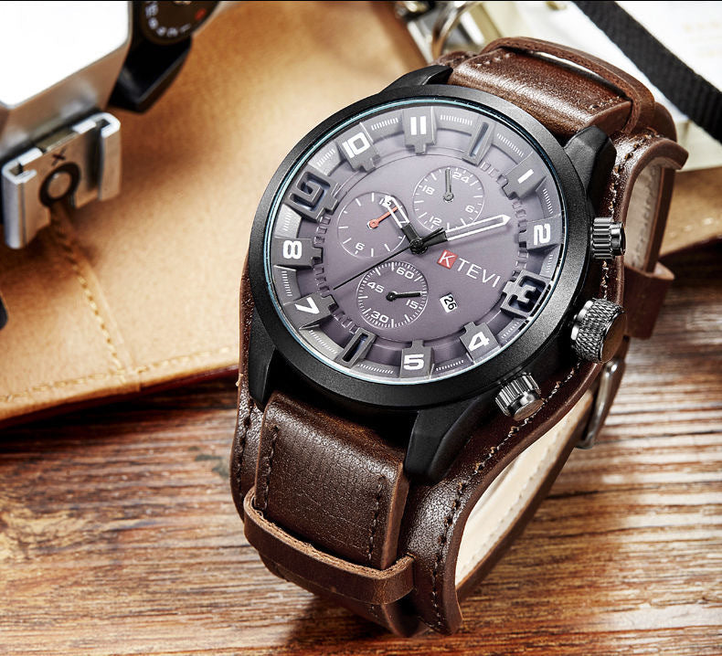 Mens Watch With A Bold Large Dial Dark Brown