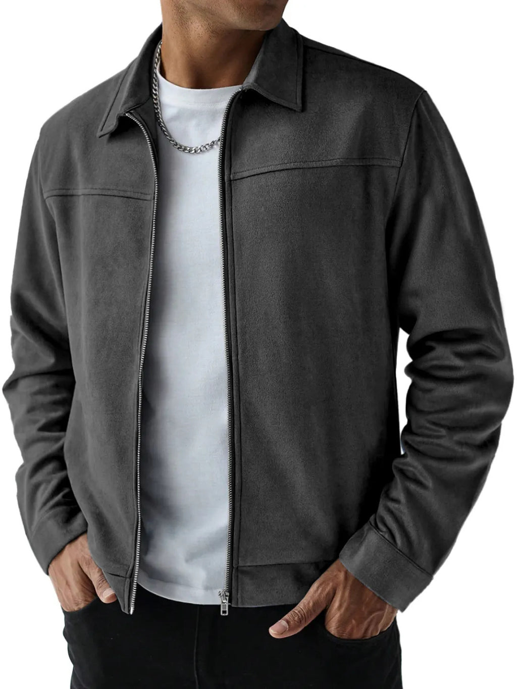 Casual Versatile Long Sleeve Jacket Black And Gray