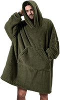 Hoodie Sweatshirt With Big Pocket Wearable Blanket Army Green One size