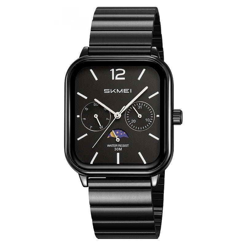 Stylish Multifunctional Square Watch Black Shell Black Surface