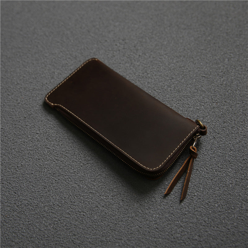 Leather Belt Zipper Wallet Dark Brown Crazy Horse Leather