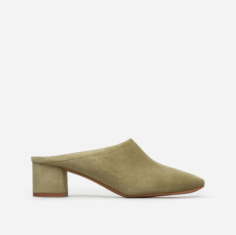Thick Heel Mid-heel Shoes Slippers Green