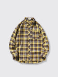 Loose-fitting Casual Plaid Shirt Yellow Coffee Plaid 2XL