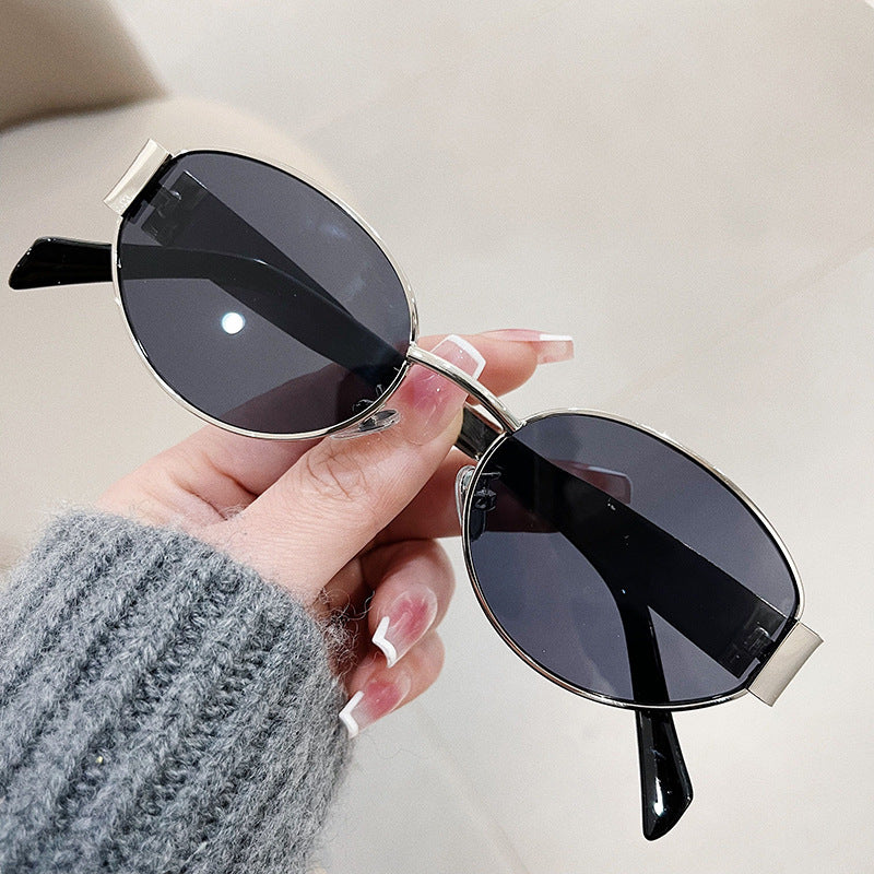 New Retro Oval Frame Glasses Silver Gray Sheet