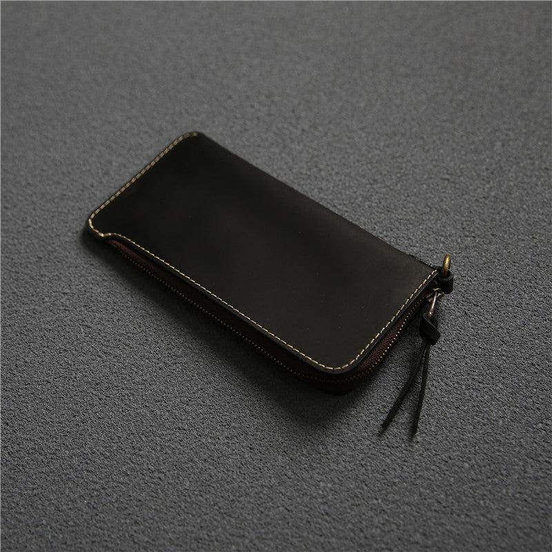 Leather Belt Zipper Wallet Black Crazy Horse Leather