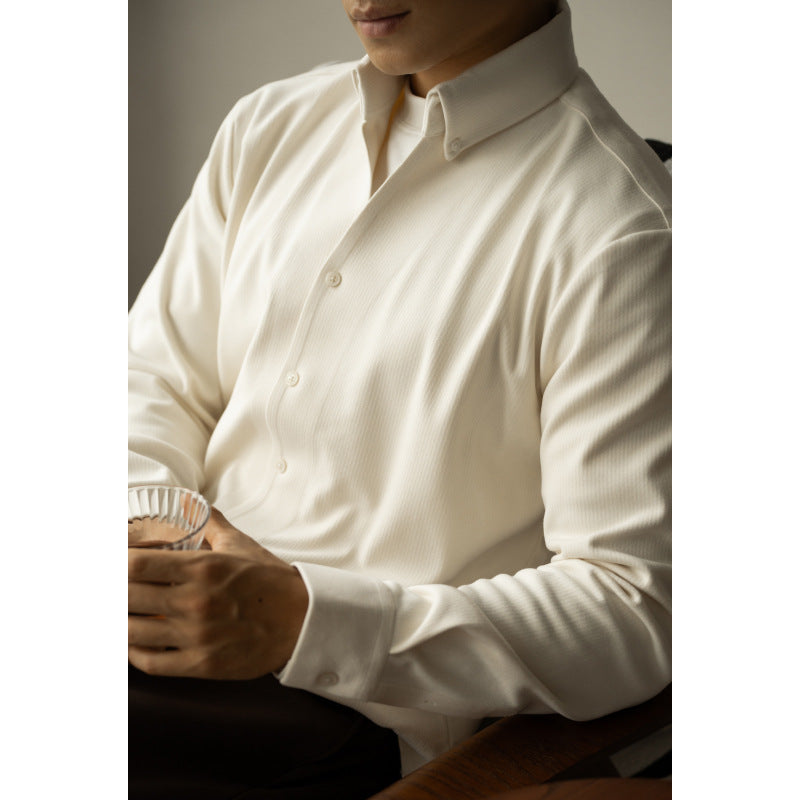 Warm V Neck Long Sleeve Shirt Beige
