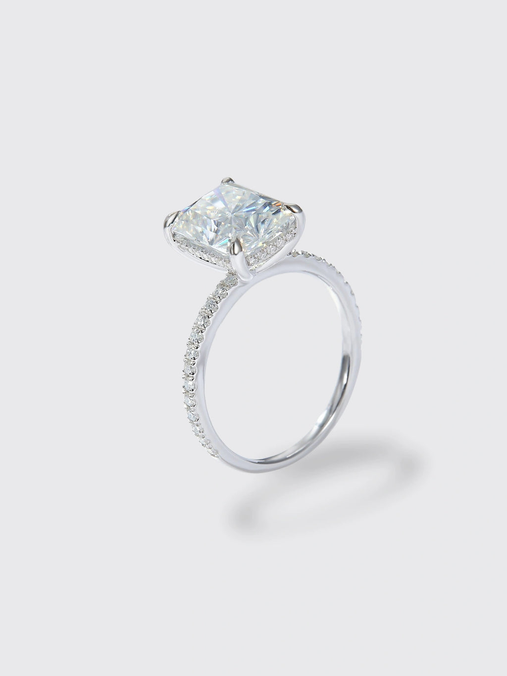 4 Karat Radiant925 Silver Moissanite Ring US Size 10 White Gold Color