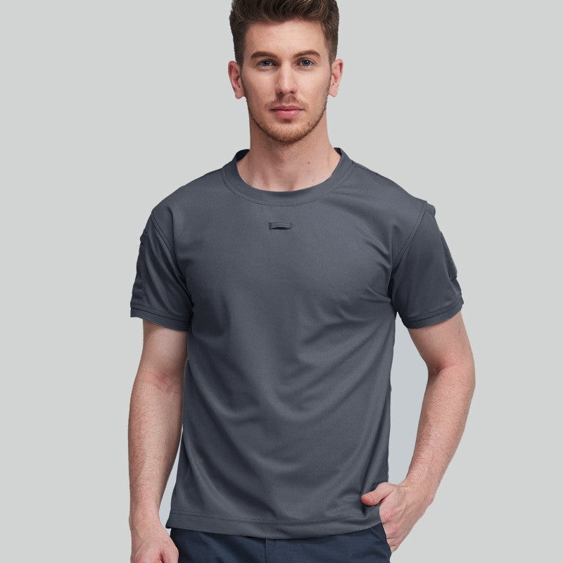 Crew-neck Short-sleeve Shirt Gray With arm pocket
