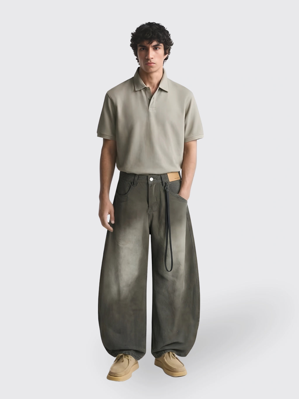 Retro Washed-Effect Cropped Wide-Leg Casual Pants For Men