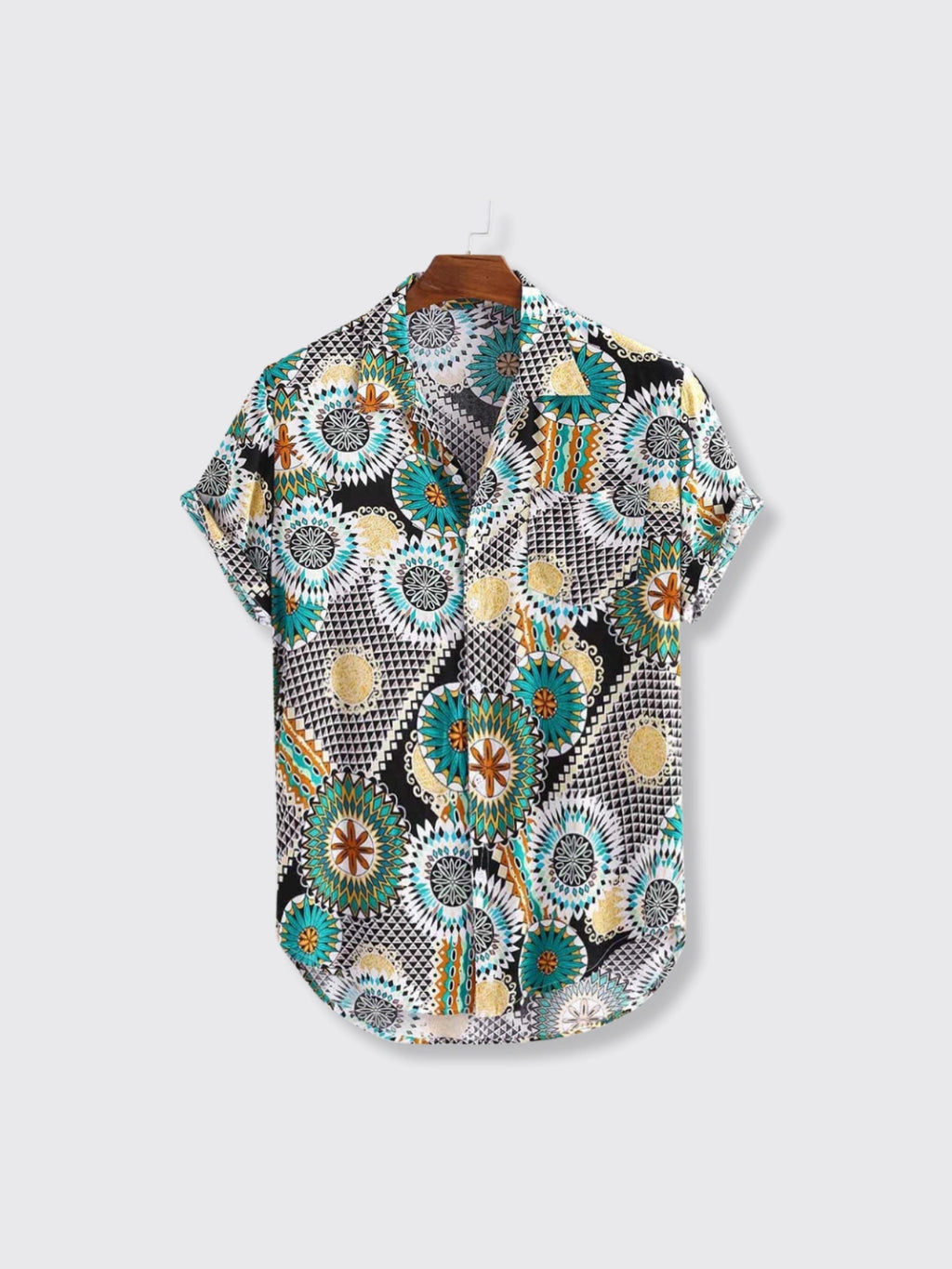 Vintage Printed Loose Casual Shirt Green 2XL