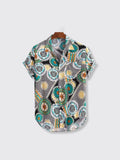 Vintage Printed Loose Casual Shirt Green 2XL