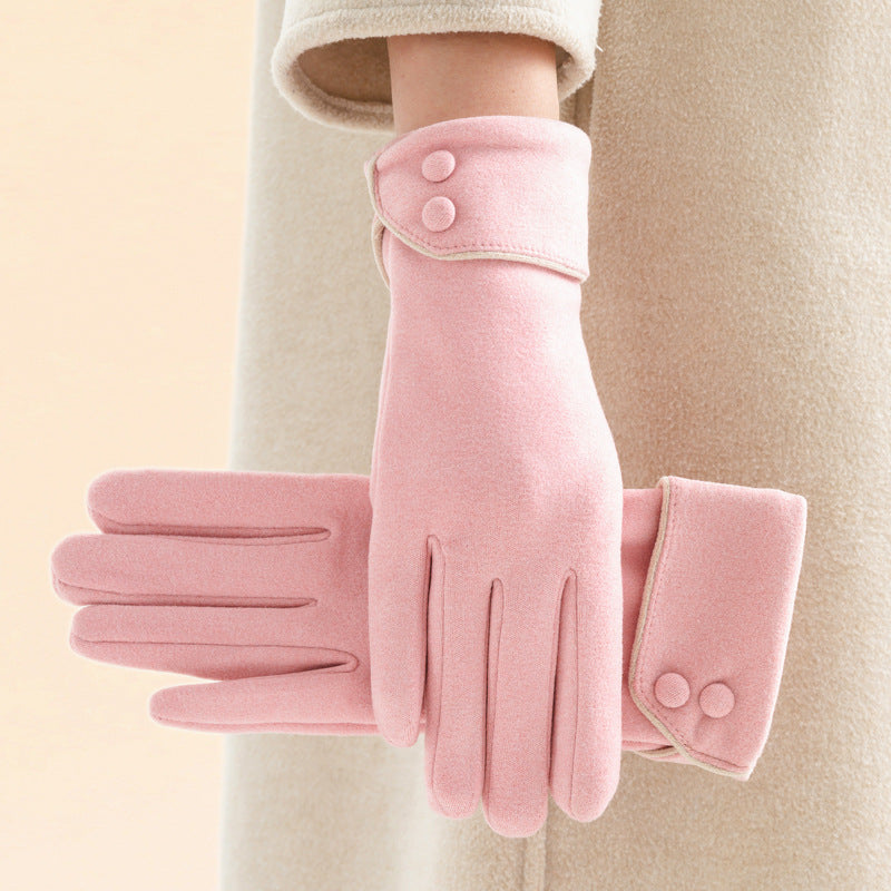 Women's Fleece-lined Warm Graceful Bow Gloves Pink Free Size