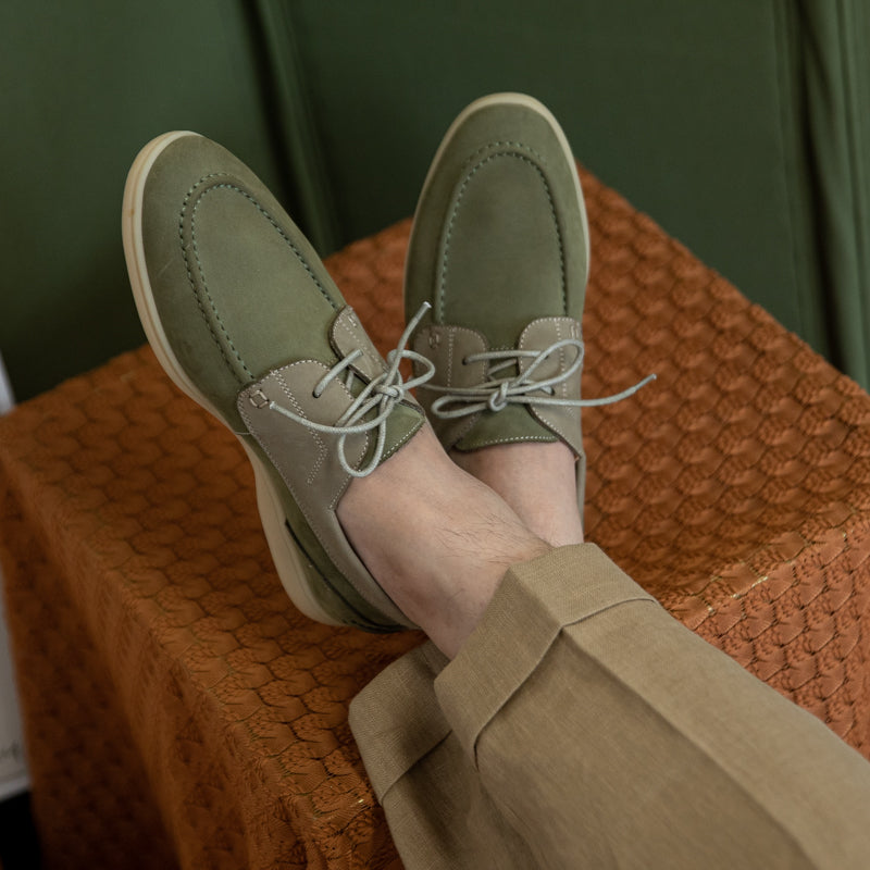 Lace-up Vintage High Mercerized Suede Sailing Shoes Pine tea green