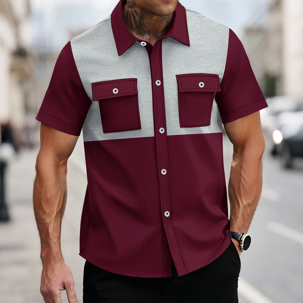 Waffle-Weave Lapel Casual Shirt