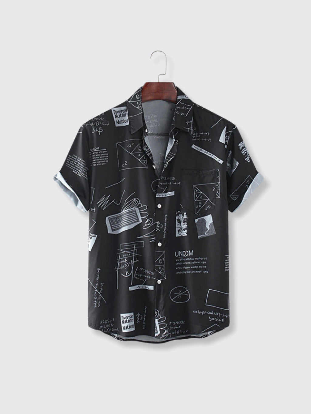 Abstract Cartoon Slogan Chest Pocket Short Black 2XL