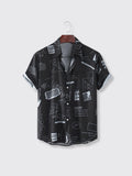 Abstract Cartoon Slogan Chest Pocket Short Black 2XL