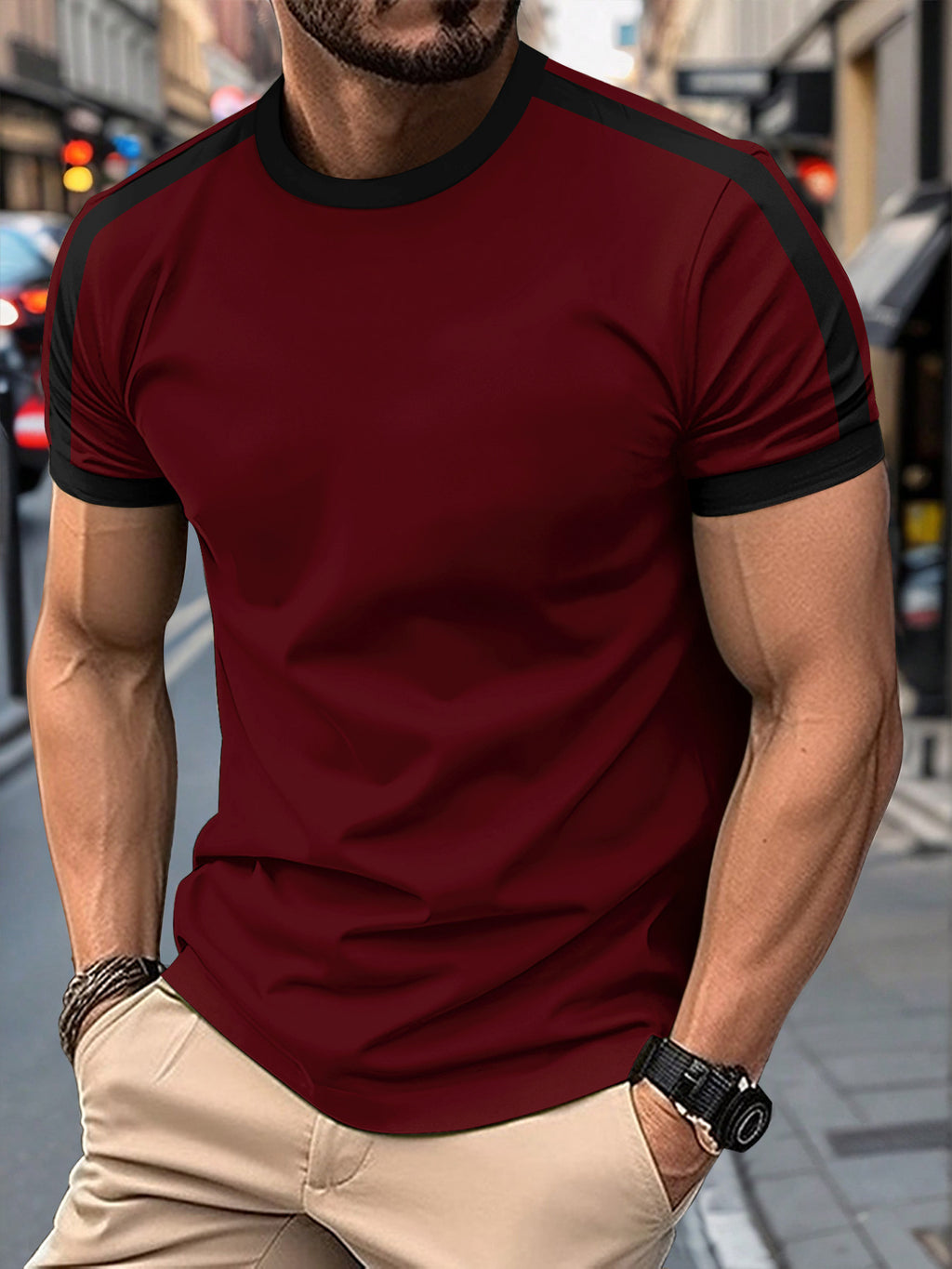 Casual Sports T-shirt Wine Red