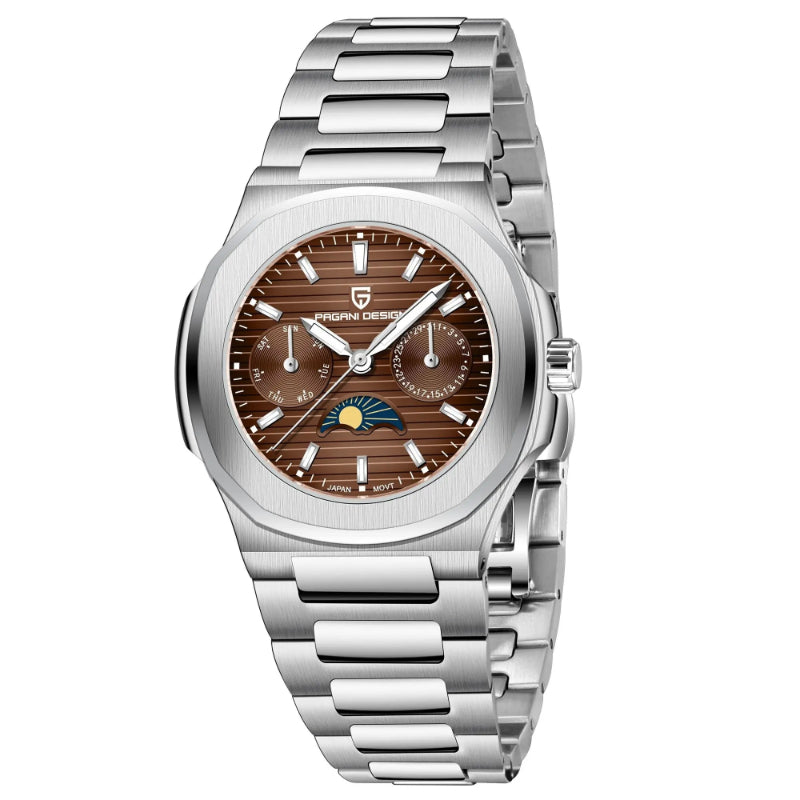 Multi-functional Water-resistant Luminous Moon Phase Watch With A Chronograph Light brown