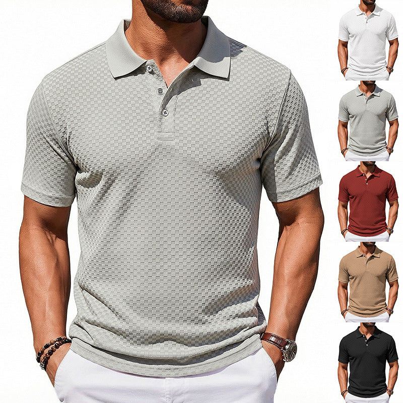 Mens Plaid Polo Shirt Breathable