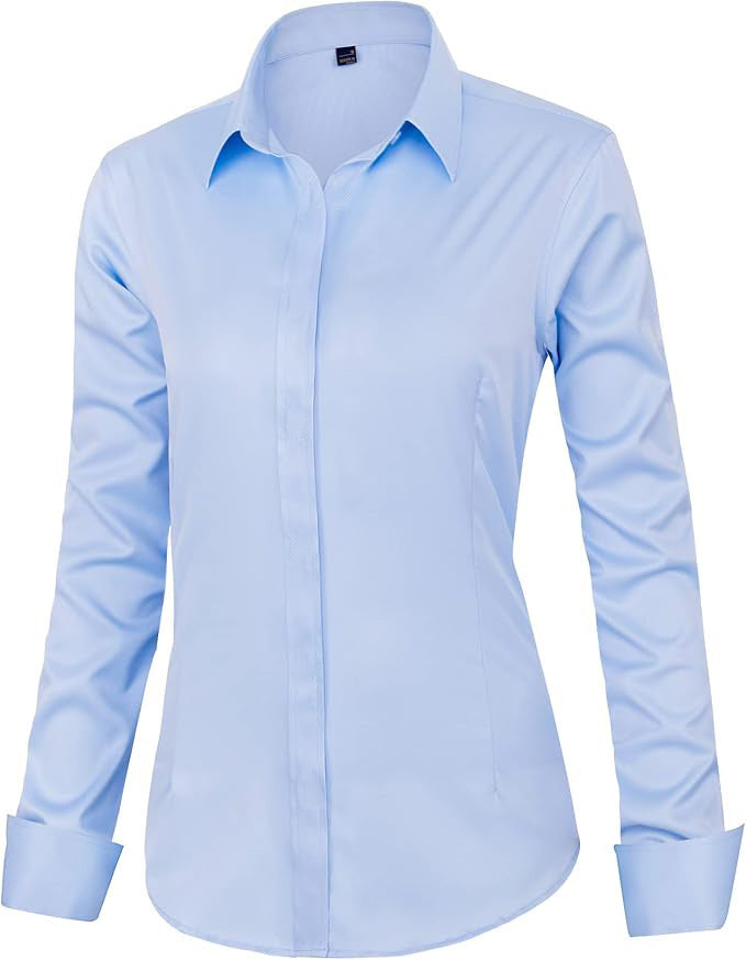 Women's Shirt Formal Casual Top Wrinkle-free Stretch Light Blue