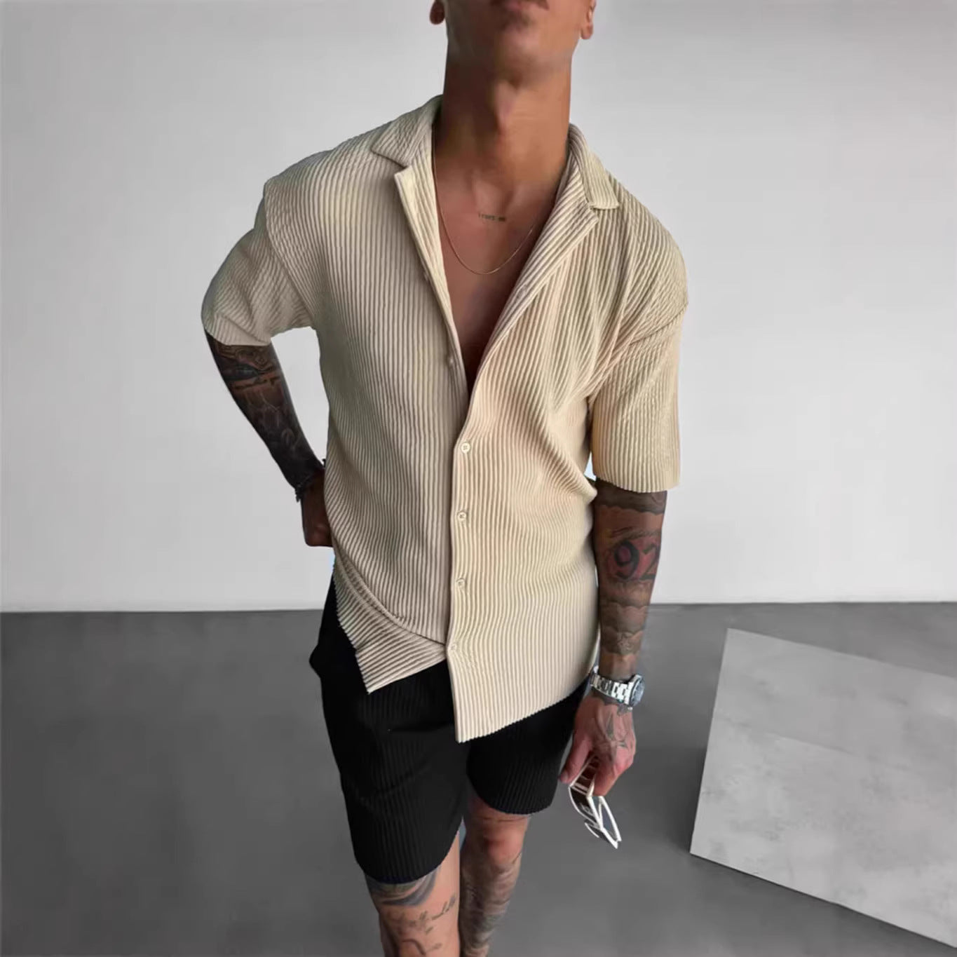 Solid-Color Casual Cardigan Shirt
