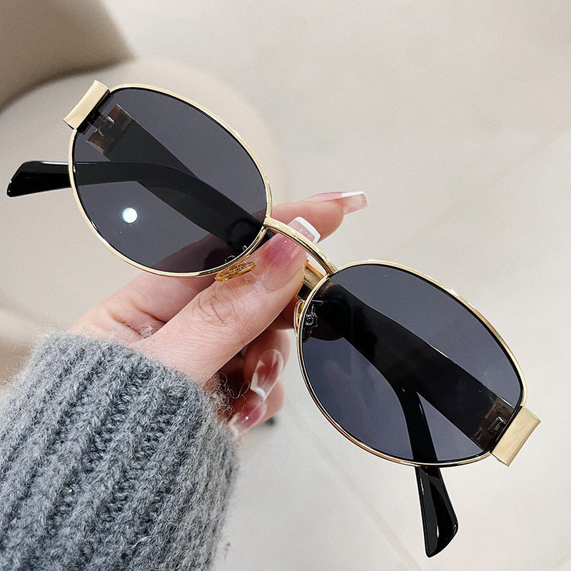 New Retro Oval Frame Glasses Gold And Gray Sheet