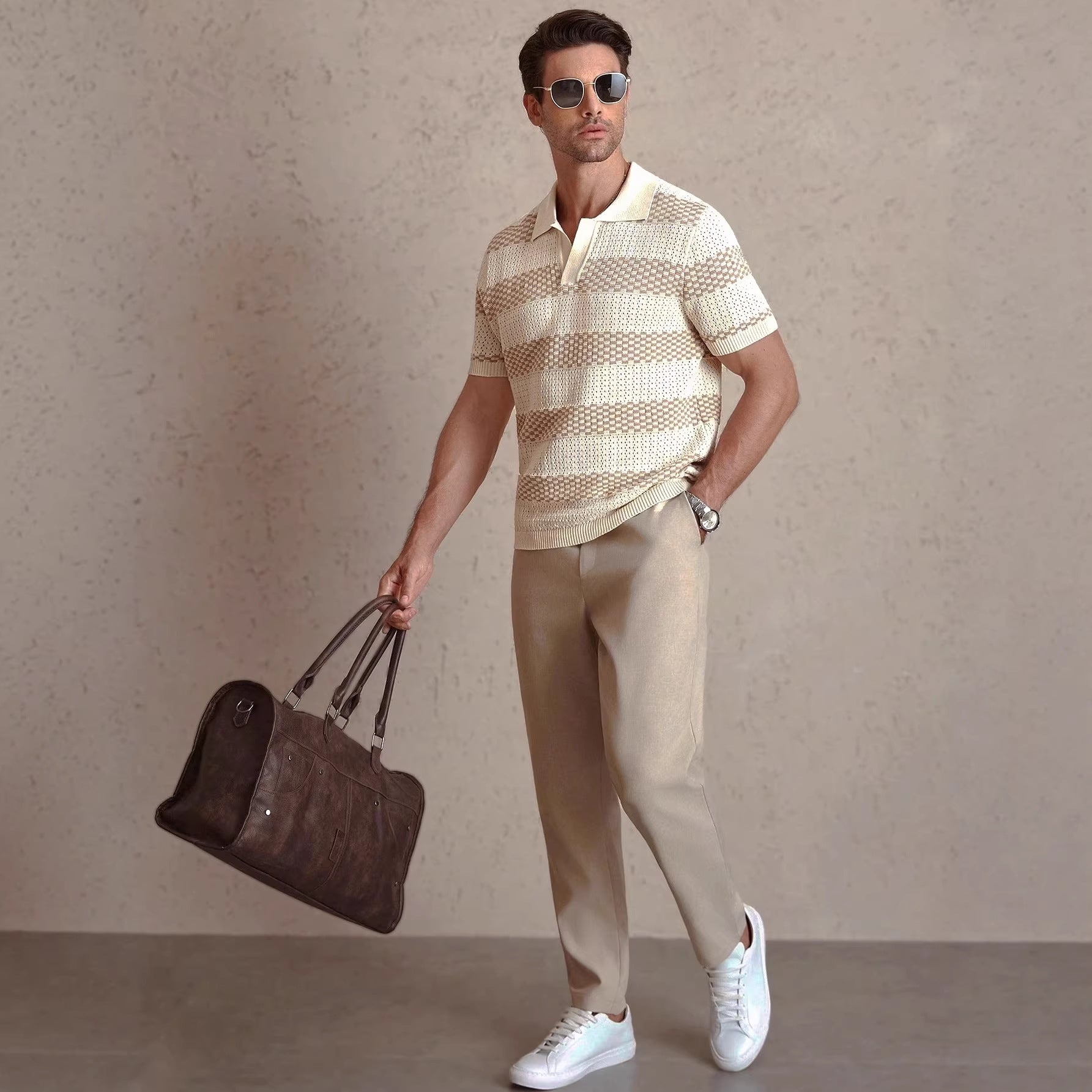 Striped Knitted Polo Shirt