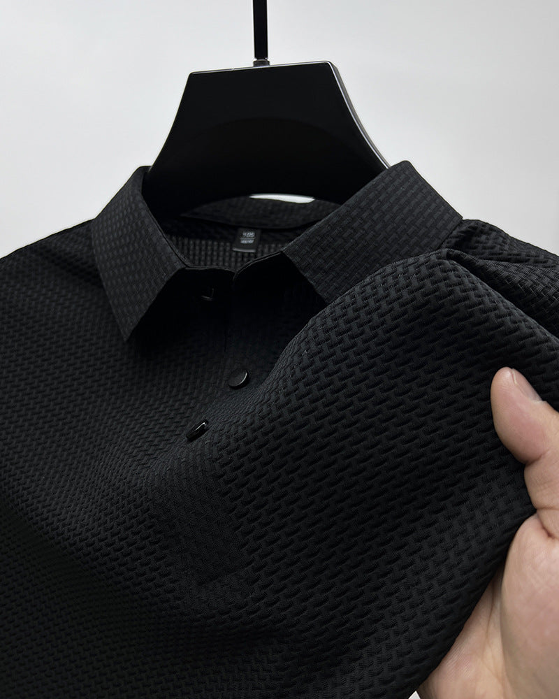 Mesh Ice Silk Short Sleeve T-shirt Black 1pcs