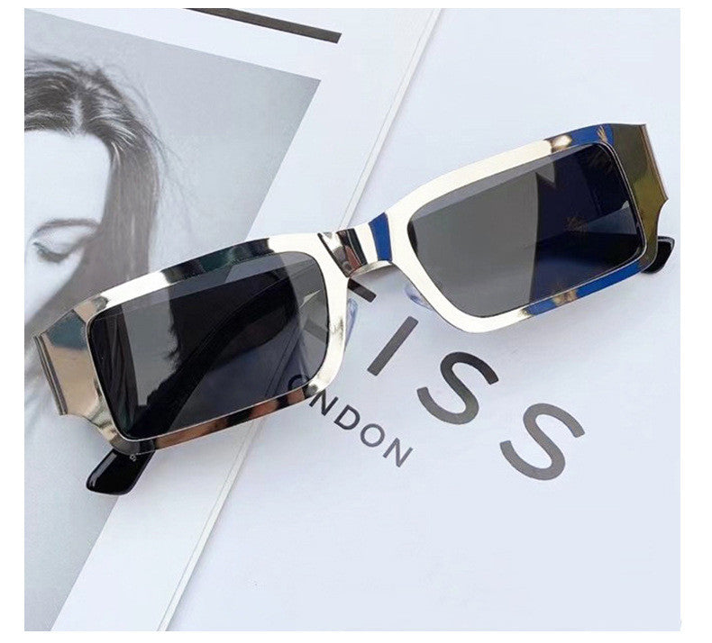 Men's Metal Small Square Glass Silver frame gray flakes