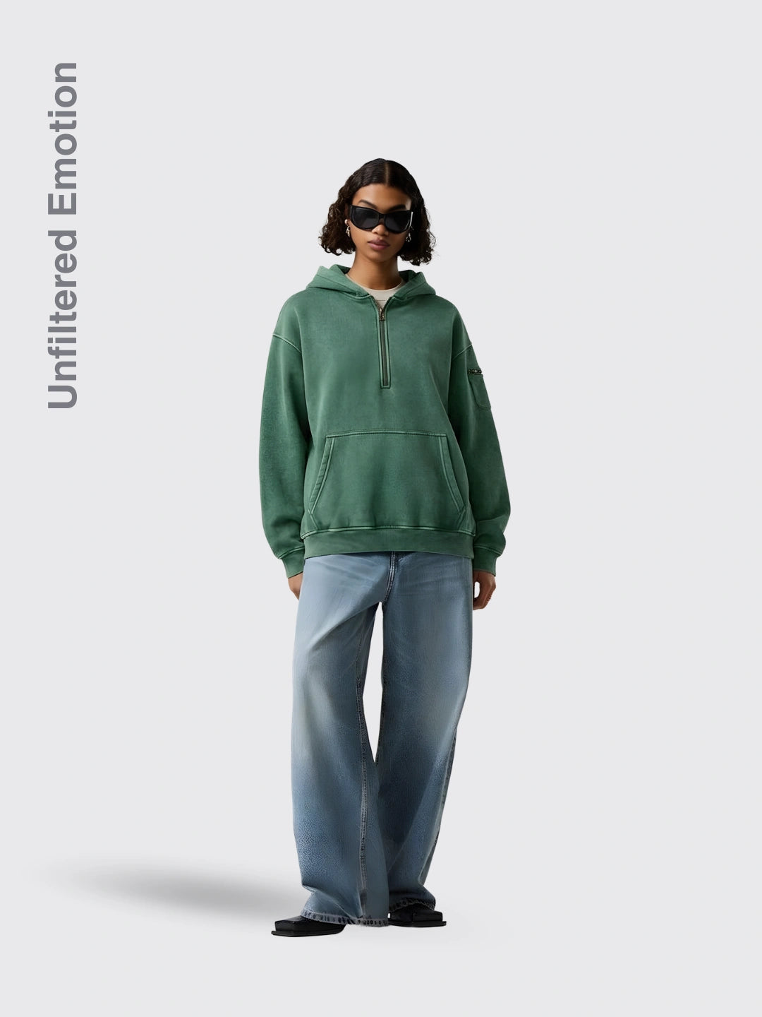 Mens Solid-Color Zip-Up Casual Loose Long-Sleeve Hoodie