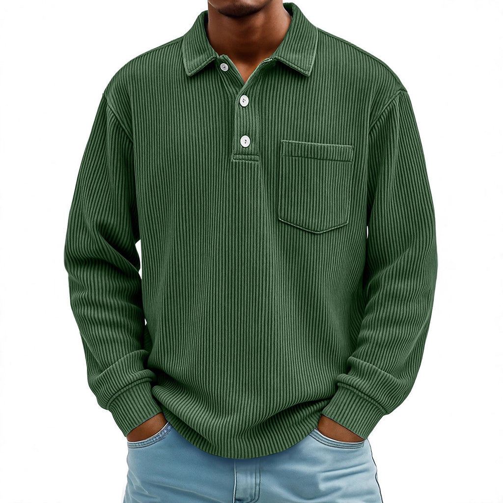 Polo Shirt Casual Corduroy-Striped