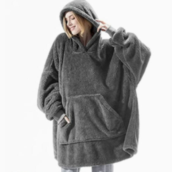 Hoodie Sweatshirt With Big Pocket Wearable Blanket Dark Grey One size