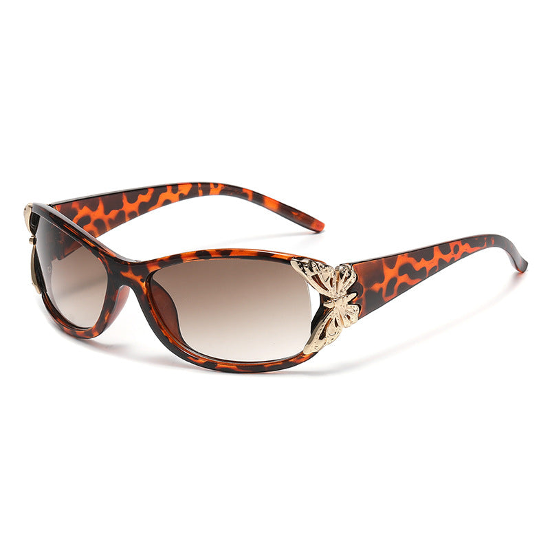 Wraparound Driving Sunglasses In European And American Style Douhua Frame Double Tea