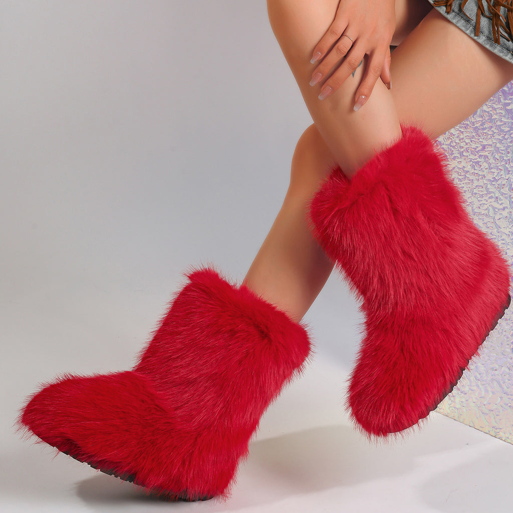 Snow Boots Middle Furry Boots Red