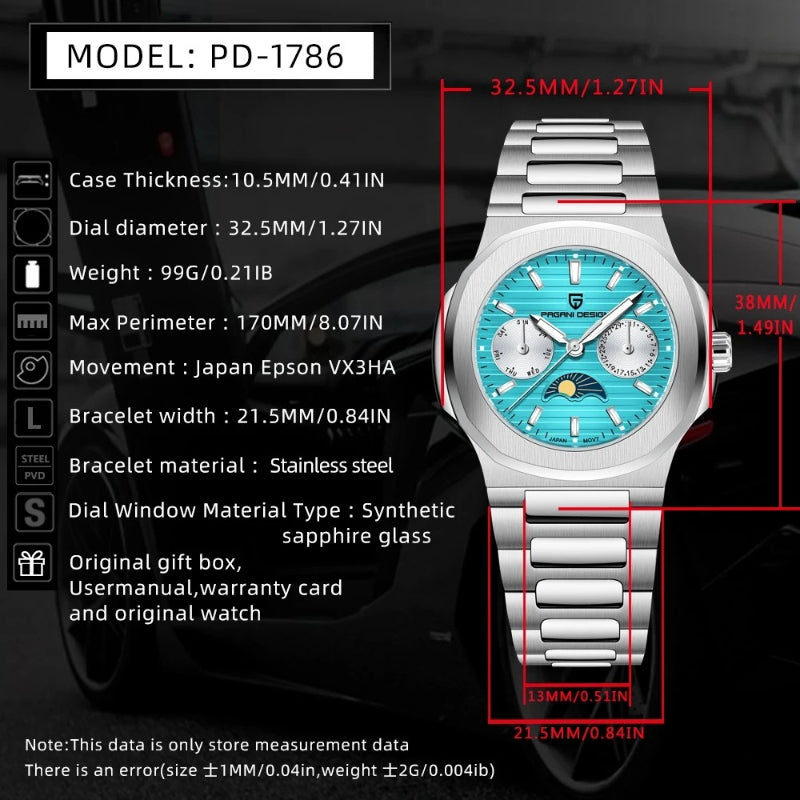 Multi-functional Water-resistant Luminous Moon Phase Watch With A Chronograph