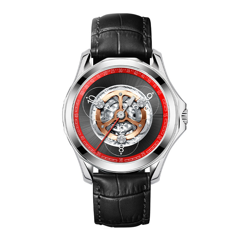 Hollow Mechanical Watch Silver red