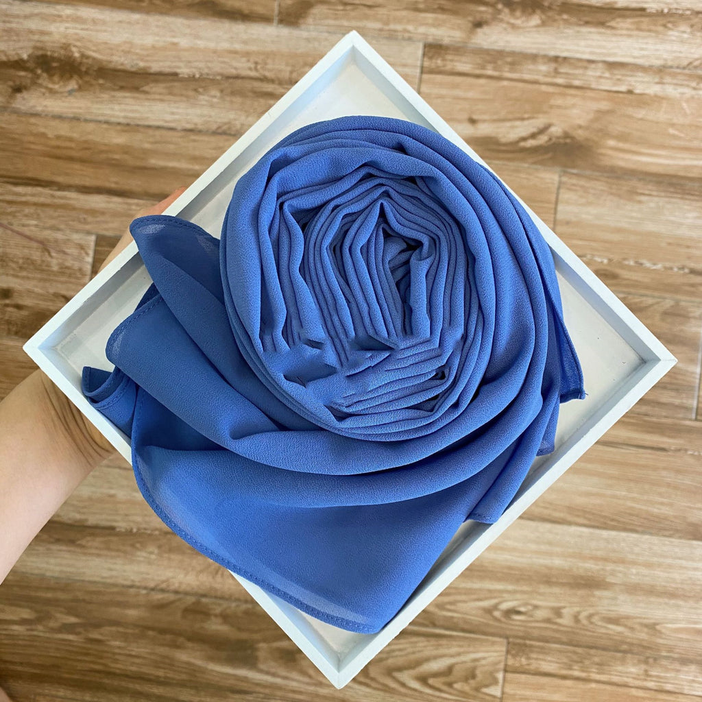 Women's Hijab Solid Pearl Chiffon Scarf Bellflower blue