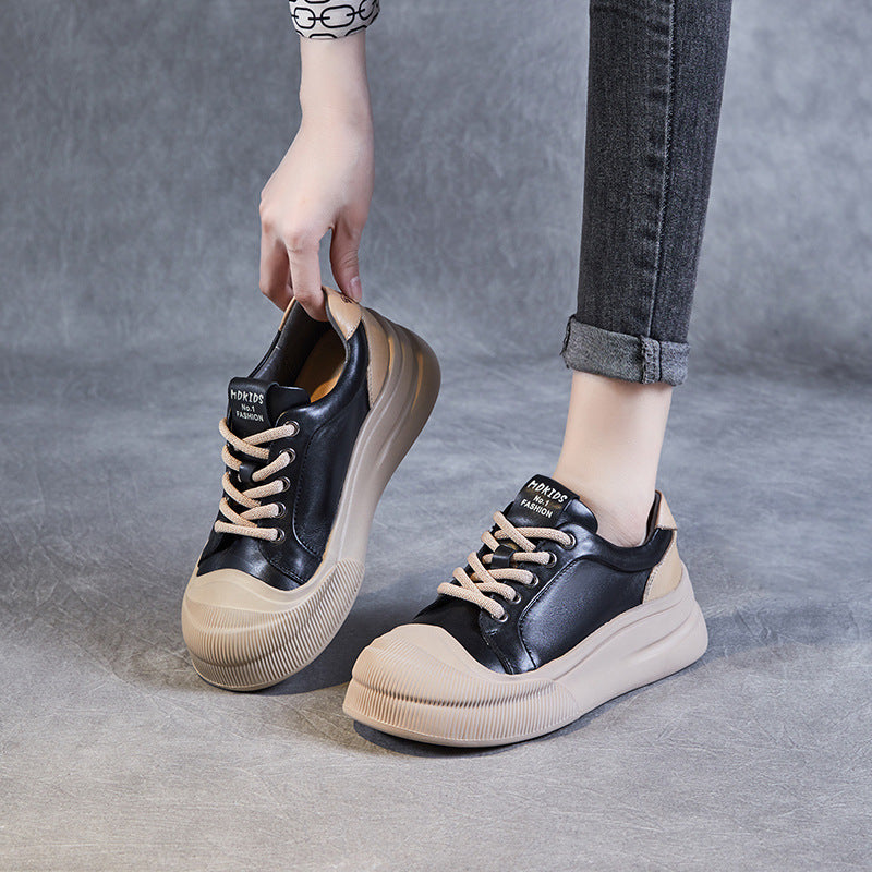 Leather Platform Biscuit Round Toe Platform