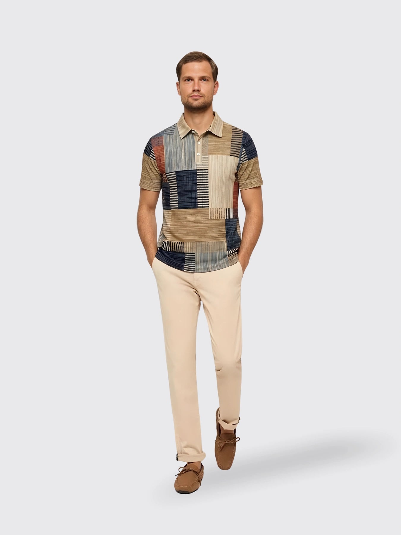Casual Printed Striped Polo Shirt
