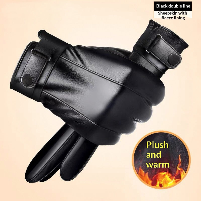 Genuine Leather Gloves With Fleece Lining For Extra Warmth And Waterproof Protection Double Black Stitch Fleece Lin