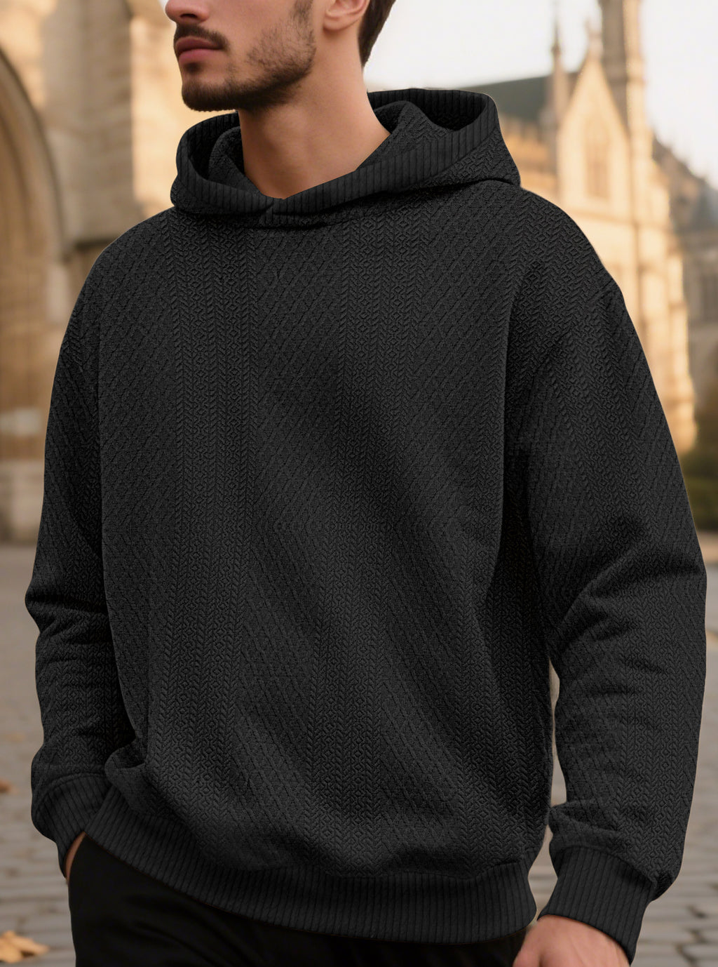Loosefit Jacquard Hoodie Black